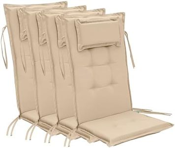 Gardenista Garden Tufted Highback Chair Seat Pad | Water Resistant Indoor Outdoor Seat and Back Cushion | Soft and Thick Chair Pads with Secure Ties | Durable Patio Furniture Cushions (4, Stone)