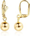 Barzel 18K Gold Plated Dangling Ball Drop Earrings, 8-12mm Sizes, Gold Plated, Tarnish Free, Made in Brazil (8 MM)