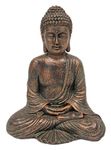 Sitting Buddha Garden Ornament Outdoor Statue Indoor Home Decor Stone Effect Figurine Table top Thai Meditating Décor Zen Weather Resistant Bronzed Effect 24cm Tall