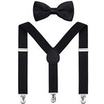 Kids Suspender Bow Tie Sets - Adjustable Braces With Bowtie Gift Idea for Boys and Girls by WELROG(Black)