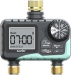 RAINPOINT 2 Zone Sprinkler Timer with Brass Inlet and Outlet - Water Timer for Garden Hose with Rain Delay/Manual Watering/Automatic Irrigation Controller System - Water Hose Timer for Yard Lawn