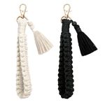 YaLiyA 2 Pcs Macrame Keychain Bracelet Macrame Wristlet Keychain Boho Macrame Keychain Wristlet Keychain with Tassel Wristlet Keyring Holder Wrist Key Lanyard for Women Girls