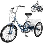 Barbella Adult Folding Tricycles Folding Bikes, 7 Speed 20/24/26 Inch 3 Wheel Adult Trikes Cruiser Bike with Large Basket, Foldable Tricycle for Adults, Women, Men, Seniors