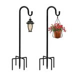 JOYSEUS 2 Pack Shepherd Hook 43 Inch, 1/2 Inch Thick Heavy Duty Rust Resistant Shepards Hooks Outdoor Hangers for Hanging Plants, Solar Lights, Bird Feeders, and Christmas Decorations.