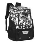 Basketball Backpack, Large Capacity Basketball Bag with Separate Ball Holder & Shoes Compartment Sports Bag Equipment Bags Fit Volleyball, Soccer, Swim, Gym, Travel, BlackWhiteGray