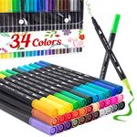 Coloring Markers Pen, Dual Brush Tip Marker for Adult Coloring, 34 Color Calligraphy Brush Fine Tip Pen for Beginner Journal Planner, Drawing, Doodle