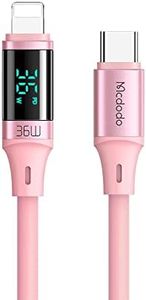 mcdodo [ Type C to Phone 14 Pro Max Display LED 36W PD Fast Charge Cord Nylon Braided Sync Charge USB Data 6FT Cable Compatible New Phone List below (Pink, 6FT/1.8M)