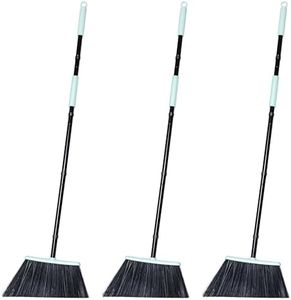 3PCS Heavy Duty Broom Outdoor with Long Handle 140CM, Commercial 60 Degree Stiff Bristle Angled Brush for Sweeping Patio Garage Outside Indoor House Deck Porch Yard Restaurant Home Warehouse