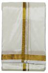 Stylesindia Double Layer Silk Dhoti Vesti Mundu India Ethnic Dress Golden Zari Border Dhotis for Wedding Ceremonies