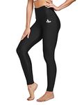 FitsT4 Sports Women's Swimming Leggings UPF 50+ High Waisted with Pockets Swim Pants Full Length Swimming Tights Sun Protective Black L