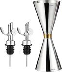 Pafusen Jigger for Bartending, Japanese Professional Cocktail Jiggers, Jiggers 2 OZ 1 OZ with Measurements Inside, Premium 304 Stainless Steel (Golden Ring, 1 Jigger+ 2 Auto Flip Pourers)