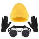 Lilcolat 3 PCS Halloween Costume Accessories for Adult, Steampunk Goggles Yellow Beanie Gloves for Halloween Cosplay Dress Up