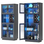 LVSOMT LED Wine Cabinets with Removable Wine Rack, Bar Cabinets for Liquor, Buffet Sideboard with Storage for Dinning Room, Kitchen, Living Room (Grey)