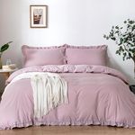 Tokokimo Ruffle Duvet Cover Double - Pink Bedding Sets, Soft Microfiber Pink Double Duvet Set with 2 Pillowcases for Bed Frilly Duvet Covers 200x200 cm, Pink/Ruffled Frills