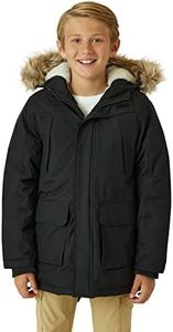 Eddie Bauer Boys' Winter Coat – Waterproof Heavyweight Down Parka Jacket with Faux Fur Hood (3-20), Size 10-12, Black