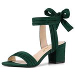 Allegra K Women's Open Toe Ankle Tie Back Green Block Heels Sandals - 9 M US