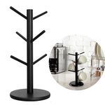 SUIXI Black Coffee Mug Tree with 6 Hooks, Elegant Wooden Rack for Counter, Versatile Mug Holder (Black)