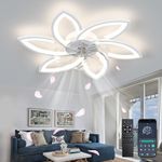 Depuley 6-Light LED Ceiling Fan with Light,Dimmable Ceiling Fan Lights with Remote and App Control,Adjustable 6 Wind Speed,Acrylic Flower Shade with Fan for Bedroom, Study,Children's Room,Timing,White