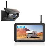 Solar Powered Wireless Reversing Camera Kit 7" 1080P Monitor, 9600mAh Rechargeable Battery 1 Min DIY Installation & Support 2 Split Screen, IP69K Waterproof Reversing Camera for Car Van Truck Trailer