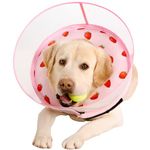 Inflatable Dog Cone Collar for Large Medium Small Dogs, Soft Dog Donut Collar Adjustable Recovery Cone for Pets After Surgery, Extra Enhanced Anti-Licking Guard Shield (Strawberry Print, Large)