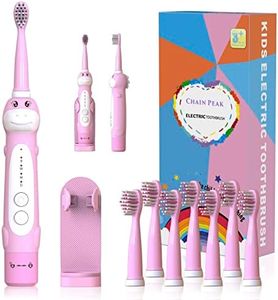 Kids Sonic Electric Toothbrush, Rechargeable Smart Toothbrush for Children Toothbrush for Toddlers Age 3-12 with 30s Reminder, 2 Mins Timer, 6 Modes, 6 Brush Heads (AU-8680-8-Pink)