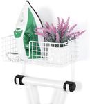 Ironing Board Holder Wall Mount Iron and Ironing Board Storage Organizer with Metal Basket & Hooks White Ironing Board Hanger for T legs Laundry Room Iron Accessories Organizer