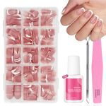 Press on Nails - 240 Pcs French False Nails Short - French Tip Nude Color False Nail Kit - Cute Short Full Cover Stick on Nails Nail Art Manicure Decorations for Girls Women