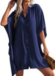 Ekouaer Beach Shirt Coverups for Women Bathing Suit Coverups Soft Swimwear Beachwear,XX-Large Navy Blue