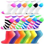 TeeHee Bright Colorful Neon Tip Toe Stripes Low Cut Ankle Socks for Women Girls 9-11 Acrylic 18 Pairs (Neon Bright)