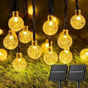 Solar String Lights Outdoor Waterproof, 2 Pack 60 LED 36.5 FT Each, Crystal Globe Lights with 8 Lighting Modes, Solar Powered Patio Lights for Garden Yard Porch Wedding Party Decor (Warm White)