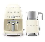 Smeg DCF02US 50's Retro Style Drip Filter Coffee Maker Bundle with Smeg MFF01 Milk Frother (Cream)