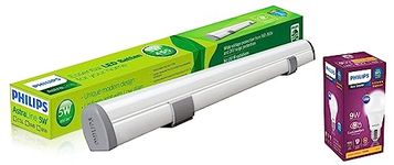 PHILIPS 5W LED Cool White Led Tubelight Batten, Pack of 1 (919215850549) 9-Watts E27 LED Warm White LED Bulb, Pack of 1, (Ace Saver)