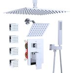 Enga Dual Shower Head Shower System with Body Jets, 12" Ceiling Mounted Rain Shower Head & 6" Wall Mounted Head Full Body Rainfall Shower Faucet with Valve Kit, Chrome