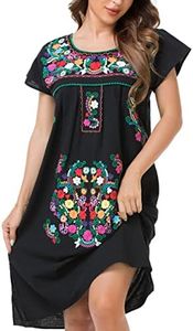 YZXDORWJ Women Mexican Embroidered Dress Ruffle Collar Sleeveless, 627bkg, Small