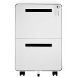 Moustache 2 Drawer File Cabinet with Lock, Under Desk Vertical Filing Cabinet with Adjustable Partition, Hanging File Folders, Rolling Mobile Filing Cabinet for Home Office-White