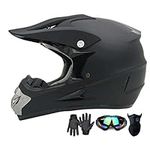 Motocross Helmet,Youth & Adult ATV Dirt Bike Motorcycle Helmet, Kids BMX 4-Wheeler Off-Road Mountain Bike Helmet,DOT Certified,W/Gloves Goggles Mask 4-Piece Set( Medium,Matte Black)