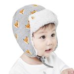 Kids Infants Windproof Knitted Winter Hat with Earflap Kids Crochet Beanie Trapper Hat with Fleece and Chin Tie Thick Plush Coif Cap Earmuff Cap for Age 2-4 Years Grey with Fox