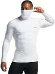 TSLA Men's Thermal Long Sleeve Compression Shirts, Mock/Turtleneck Winter Sports Running Base Layer Top, Heatlock Face Cover White, L