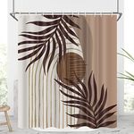 Arrebolart Mid Century Abstract Shower Curtain 72x72 Inch Boho Brown Leaves Modern Minimalist Rainbow Sun Geometric Shower Curtains Aesthetic Plant Palm Leaf Bathroom Decor Polyester Fabric