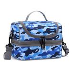 Lunch Bag for Boys,ChaseChic Insulated Lightweight Lunch Boxes for Kids Girls Dual Compartment Lunch Organizer Leak-Proof Cooler Bag with Detachable Adjustable Shoulder Strap,Blue Camo