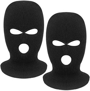 2 Pieces 3-Hole Full Face Mask Cover Ski Mask Winter Balaclava Cap Knitted Face Cover for Winter Outdoor Sports, Black, One Size