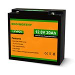 ECO-WORTHY 12V Lithium Battery 20AH Rechargeable LiFePO4 Lithium Ion Phosphate, 3000+ Deep Cycle Battery with BMS, for Trolling Motor, Fish Finder, Kids Scooters, Power Wheels, Solar Panel