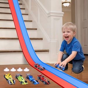 15 Ft Flexible Race Car Track for Kids, Double-Sided Racetrack with Suction Cups, Race Car Ramp Track & Compatible 1:64 Diecast Cars,Portable Roll Up Track Toy,Gift for Boys Girls Ages 3-5 5-7