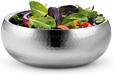 Double Wall Metal Serving Bowl, by Kook, Hammered Style, Stainless Steel, Soup, Cooked Food, Salads, Fruit, 28 CM