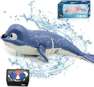 Pool Toys Amphibious Remote Control Lazy Seal 2.4Ghz Rechargeable Battery Cute Toys Robot Fish Remote Control Shark Car Bath Toys Interactive Crawling Toys for Toddler Kids 3,4,5 Years Old Boys Girls