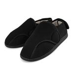 TIESTRA Mens Slippers Memory Foam Slippers Wide Fit Adjustable House Shoes for Diabetic Swollen Feet Black 11UK-45EU