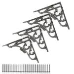 Edenic 4pcs Scaffold Board Shelf Brackets - 5x5 Inch Cast Iron Heavy Duty Wall Bracket for Shelves with 24 Wall Mounted Screws 25mmx3.5mm for Kitchen, Living Room, Outdoor Countertop Support