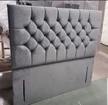 mm08enn Luxury Chesterfield Floor Standing Headboard for Beds in Plush Fabric Single Double King Size Super King Size (Grey, 4ft6 Double)