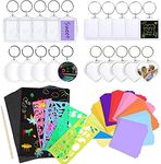 YuChiSX 135 Pcs Scratch Art Key Chain Set, Magic Scratch Rainbow Papers Rainbow Key Ring, Design Your Own Badge with 4 styles to Make Badge Material for Craft Supplies DIY Badges and Christmas Party