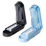 Qeedee 2 Pack Multiple Pill Cutter for Small or Tiny Pill, Adjustable Slicer with Accurate Pill Alignment, Hidden Sharp Blade, Blue and Black